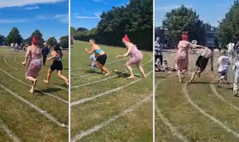 Competitive mom sends another mom flying during “family friendly” race day
