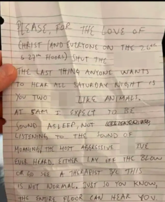 Neighbor Writes a Letter Complaining of a Man and His Date’s Aggressive and Loud Lovemaking